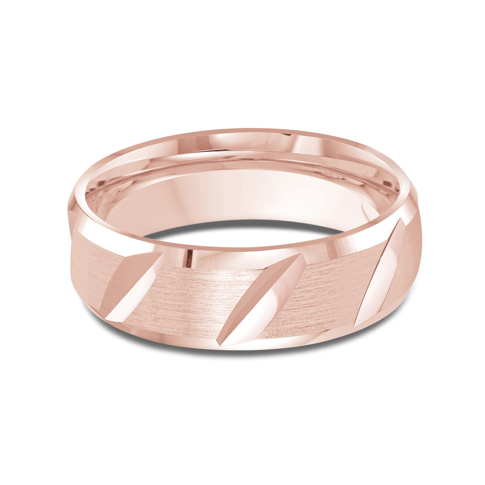 Grooved Diagonal Men's Band with 18KT Rose Gold / 7 Cut Diamond in 14KT Rose Gold / 7 view 1
