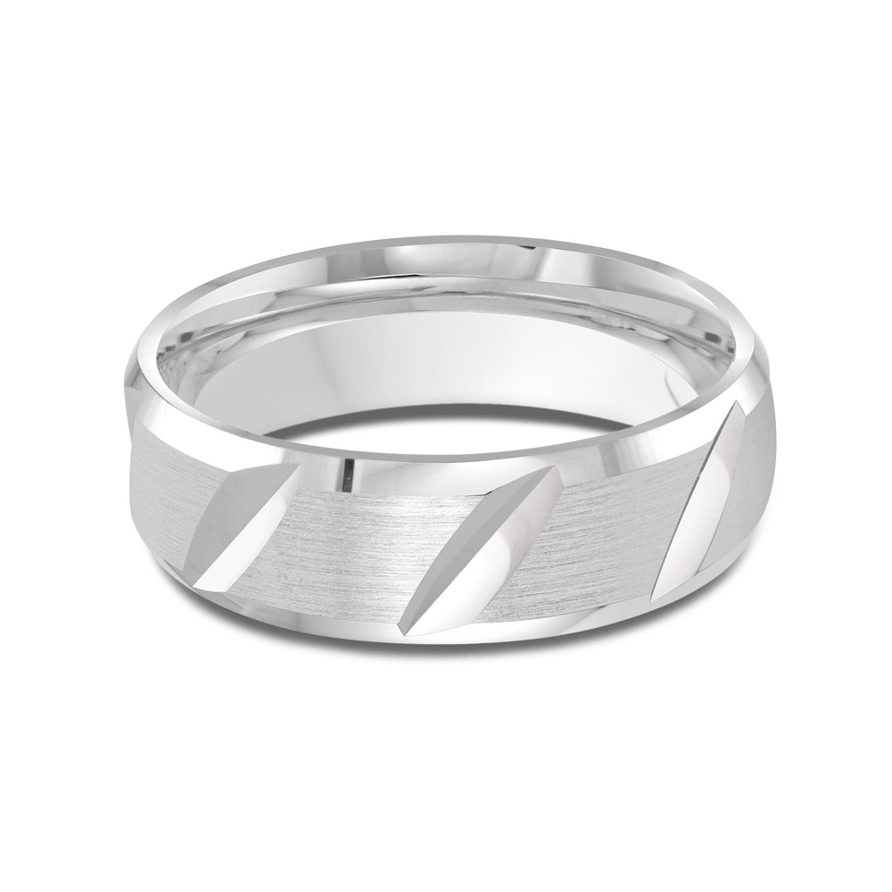 Grooved Diagonal Men's Band with Platinum / 7 Cut Diamond in 14KT Platinum / 7 view 1
