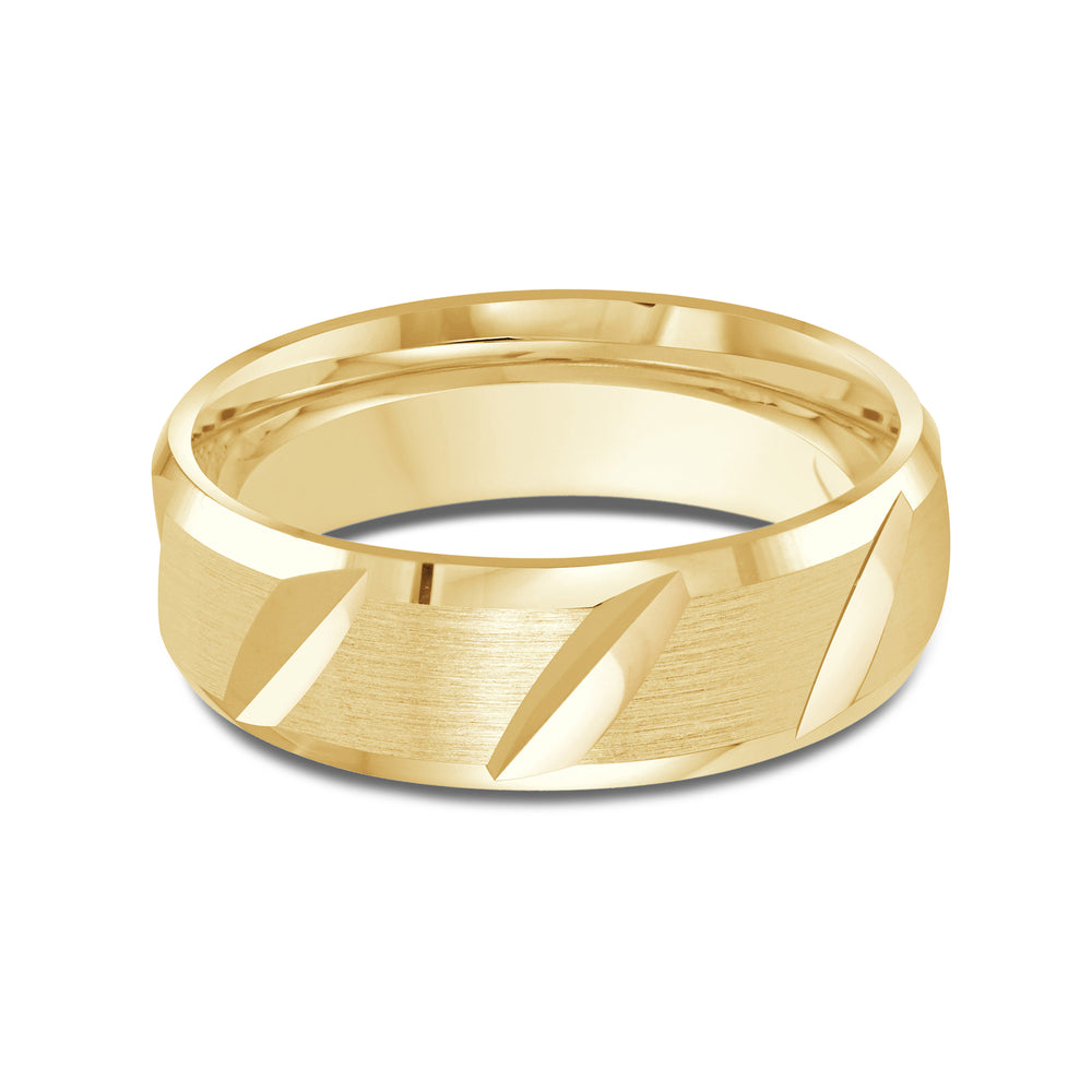 Grooved Diagonal Men's Band with 18KT Yellow Gold / 7 Cut Diamond in 14KT Yellow Gold / 7 view 1
