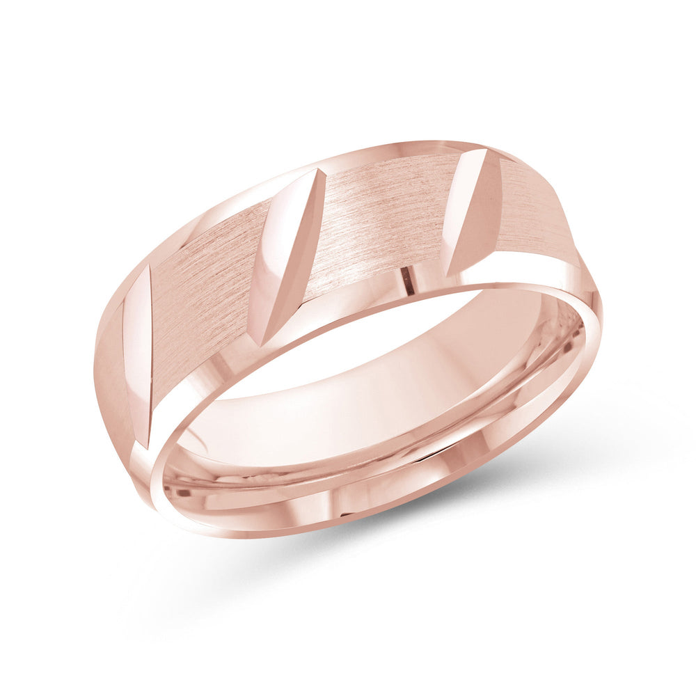 Grooved Diagonal Men's Band with 18KT Rose Gold / 8 Cut Diamond in 14KT Rose Gold / 8 view 2
