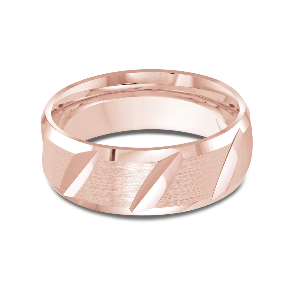 Grooved Diagonal Men's Band with 18KT Rose Gold / 8 Cut Diamond in 14KT Rose Gold / 8 view 1
