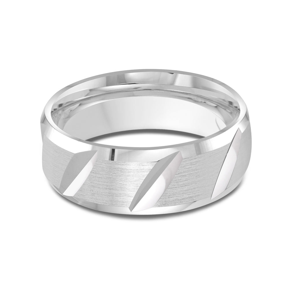 Grooved Diagonal Men's Band with Platinum / 8 Cut Diamond in 14KT Platinum / 8 view 1
