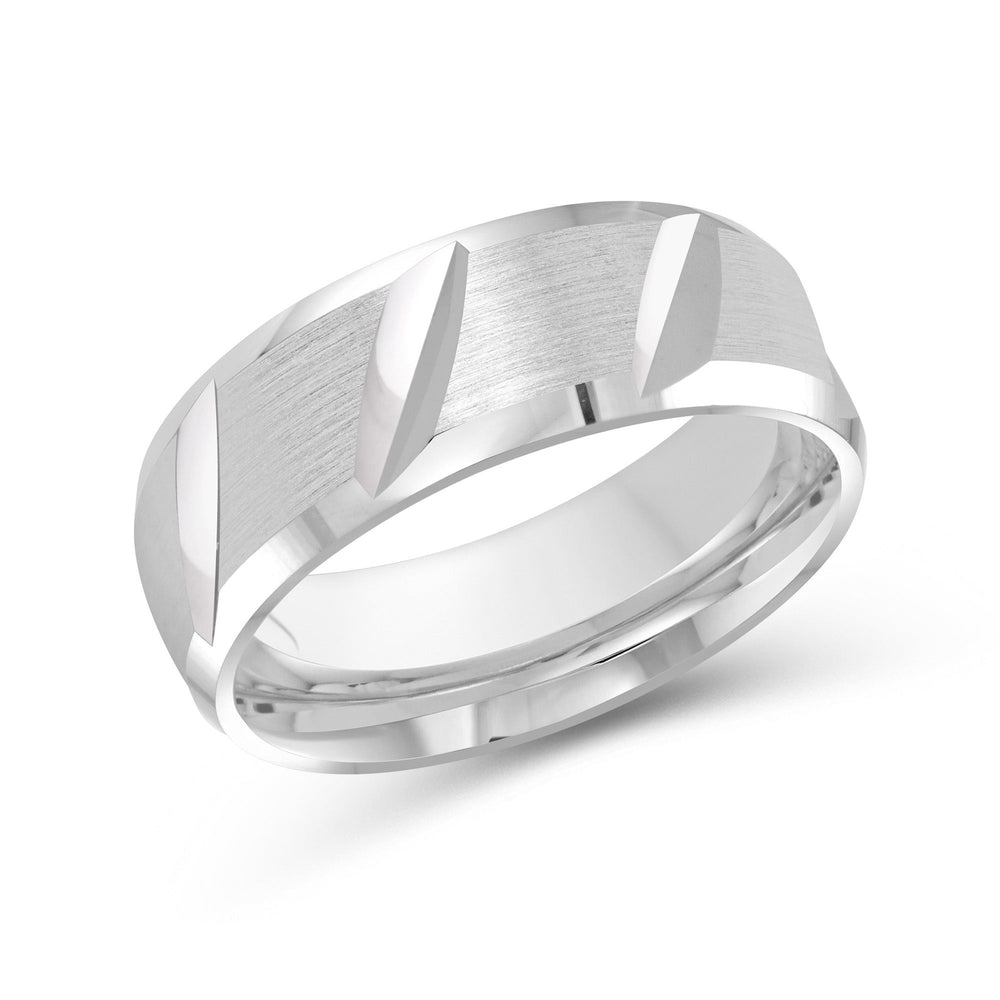 Grooved Diagonal Men's Band with Platinum / 8 Cut Diamond in 14KT Platinum / 8 view 2
