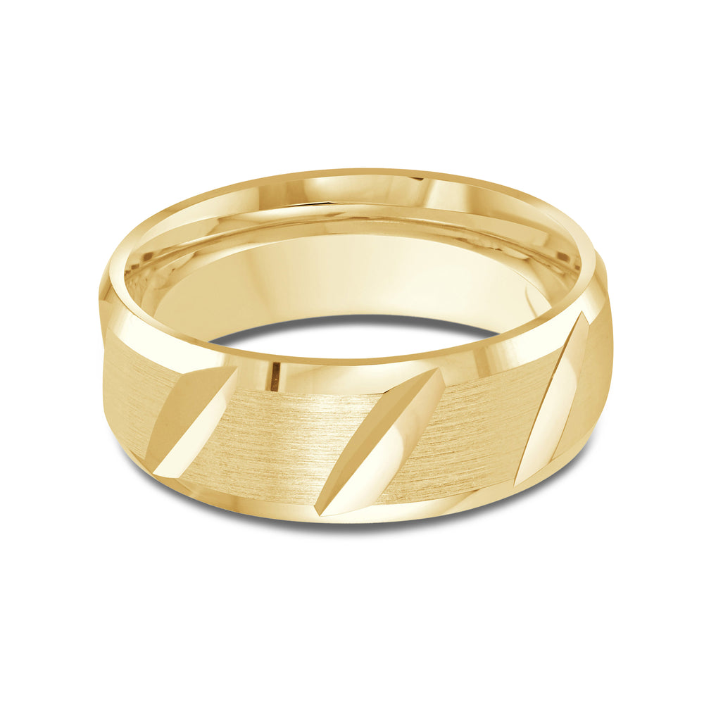 Grooved Diagonal Men's Band with 18KT Yellow Gold / 8 Cut Diamond in 14KT Yellow Gold / 8 view 1
