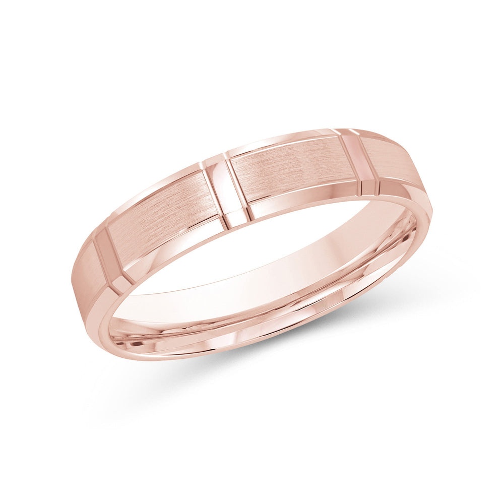 Vertical Stripe Beveled Edge Men's Band with 18KT Rose Gold / 4 Cut Diamond in 14KT Rose Gold / 4 view 2
