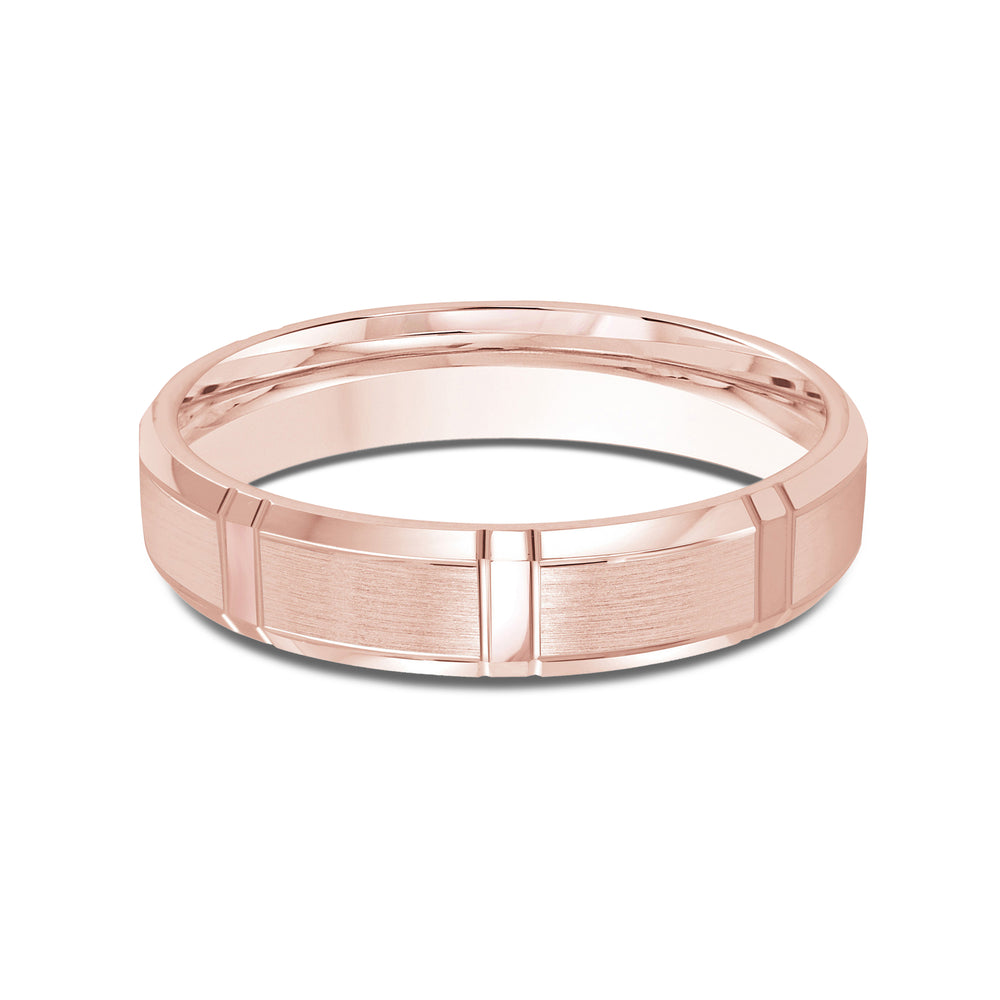 Vertical Stripe Beveled Edge Men's Band with 18KT Rose Gold / 4 Cut Diamond in 14KT Rose Gold / 4 view 1
