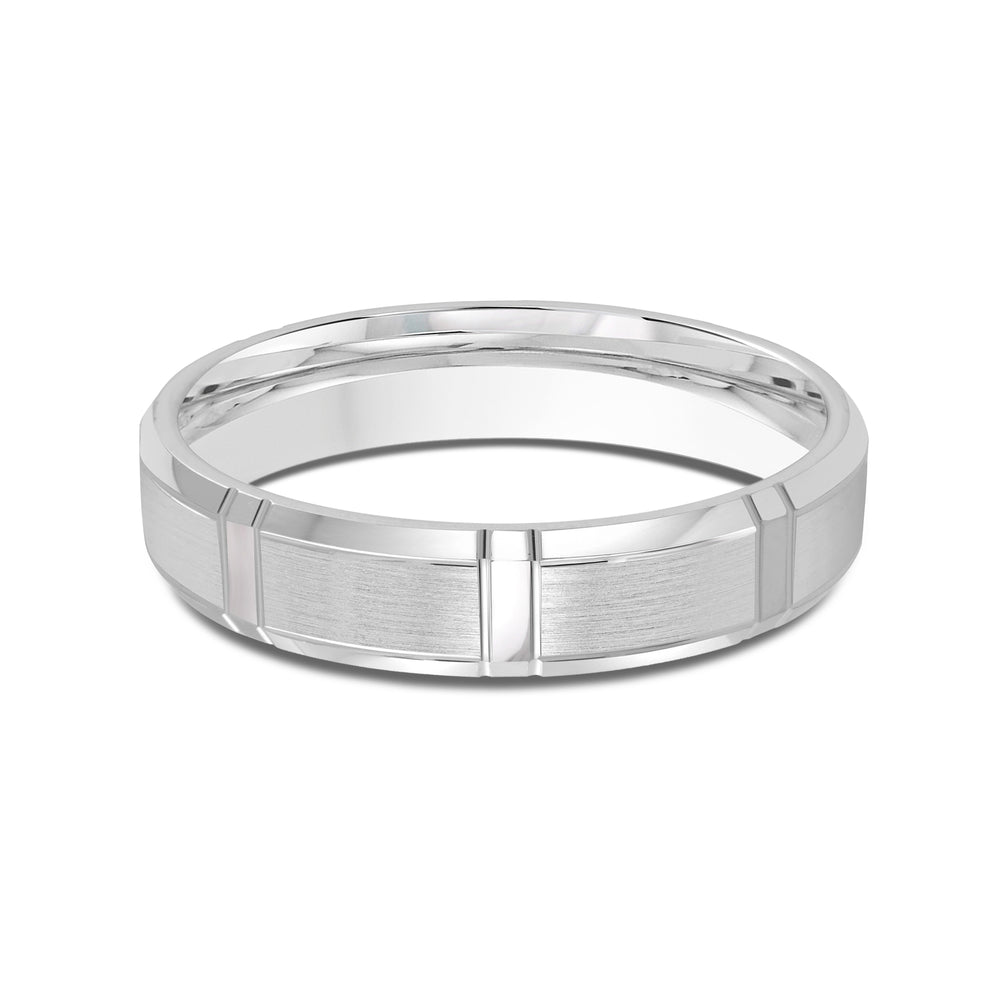 Vertical Stripe Beveled Edge Men's Band with Platinum / 4 Cut Diamond in 14KT Platinum / 4 view 1
