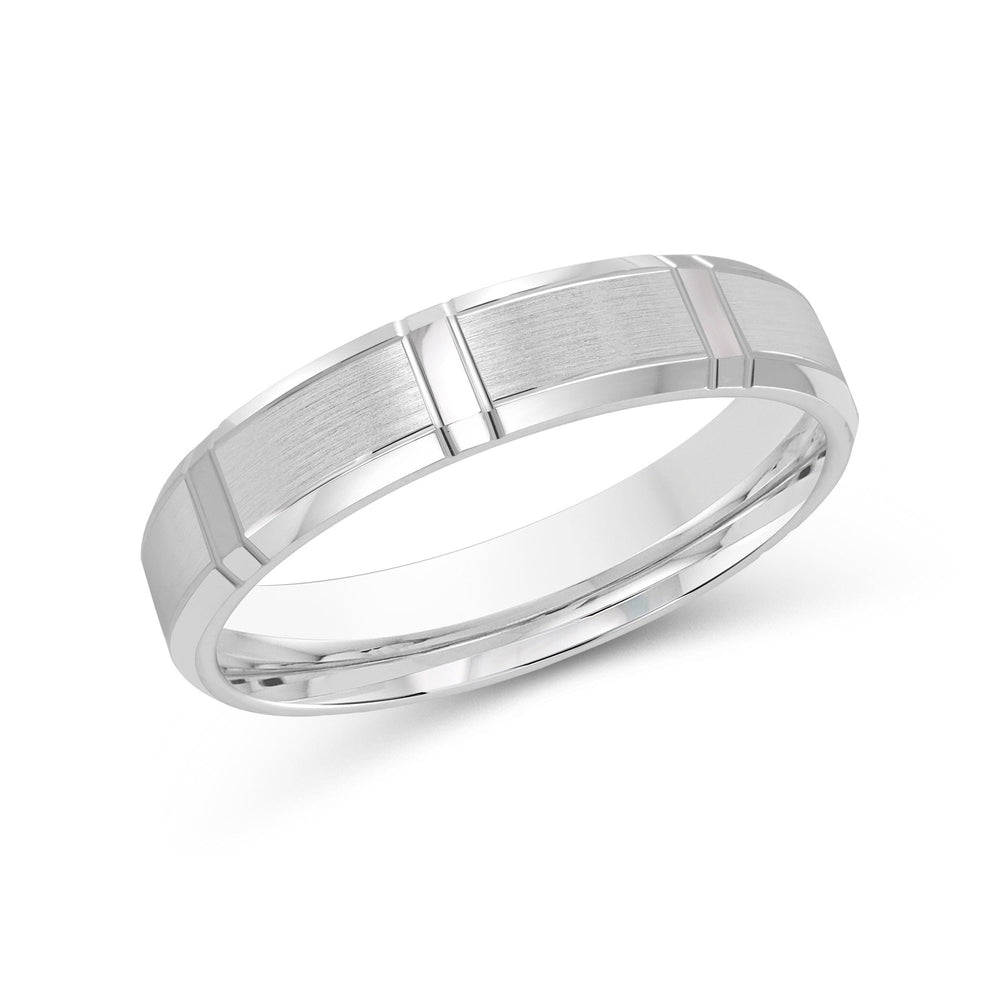 Vertical Stripe Beveled Edge Men's Band with Platinum / 4 Cut Diamond in 14KT Platinum / 4 view 2
