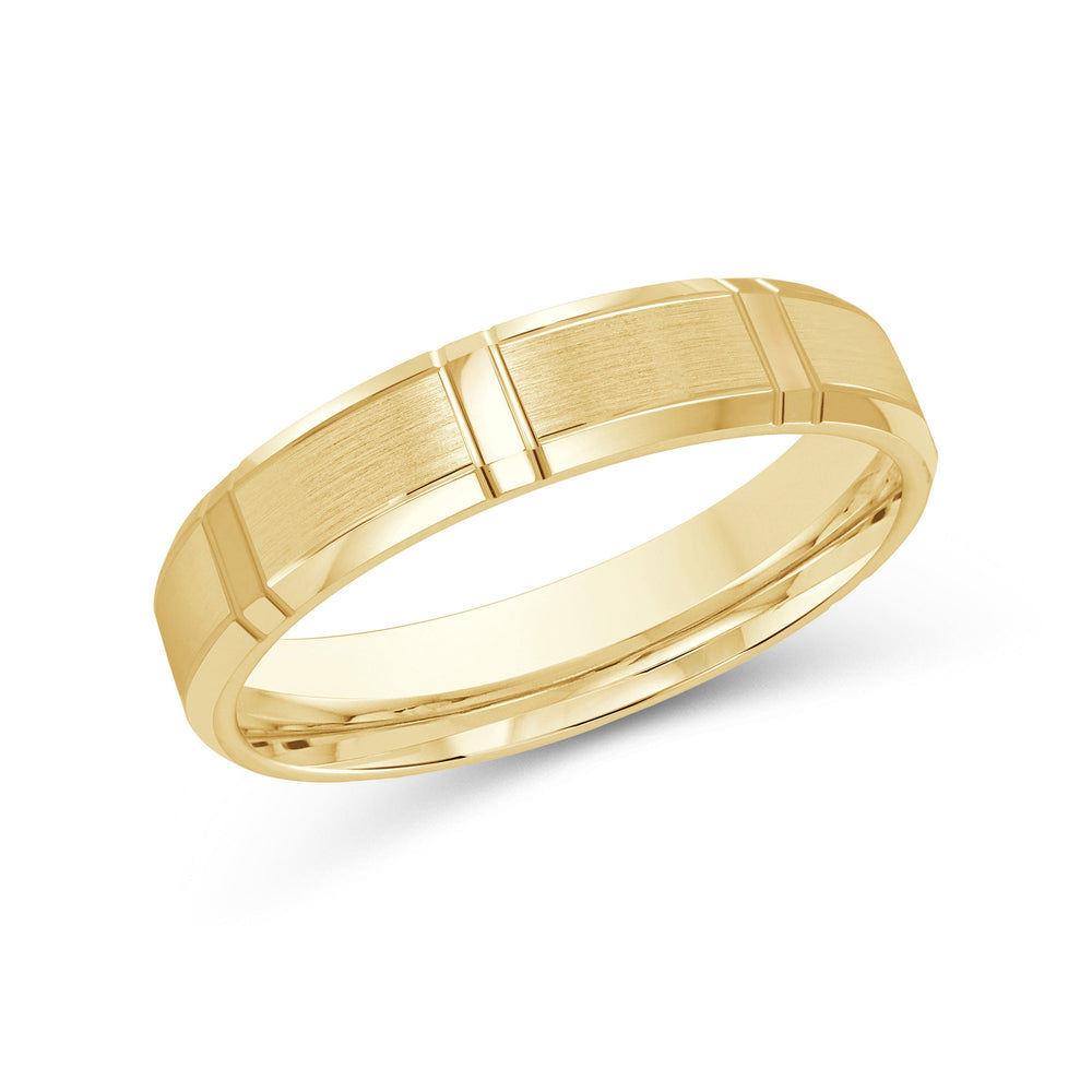 Vertical Stripe Beveled Edge Men's Band with 18KT Yellow Gold / 4 Cut Diamond in 14KT Yellow Gold / 4 view 2

