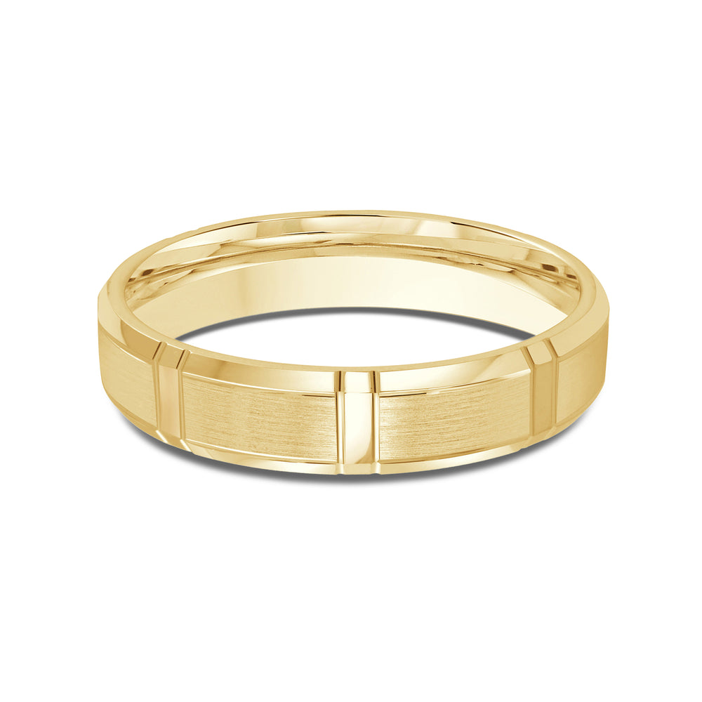 Vertical Stripe Beveled Edge Men's Band with 18KT Yellow Gold / 4 Cut Diamond in 14KT Yellow Gold / 4 view 1
