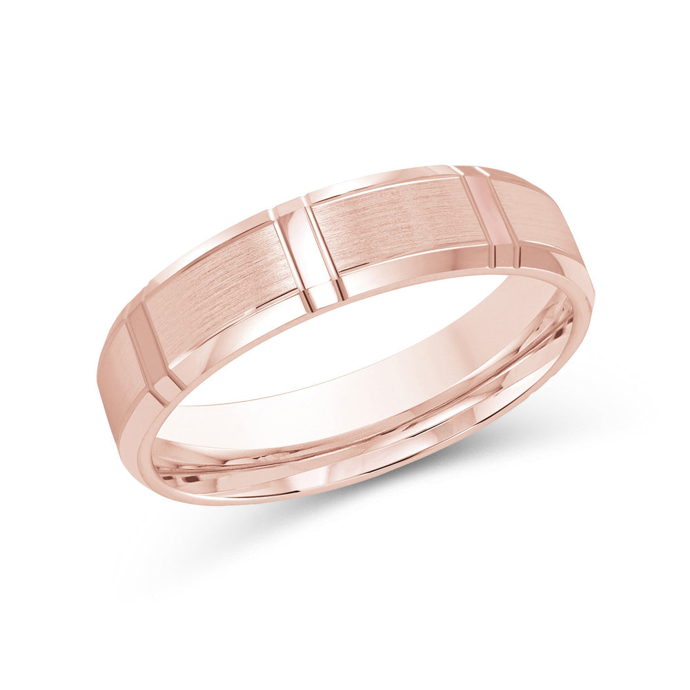 Vertical Stripe Beveled Edge Men's Band with 18KT Rose Gold / 5 Cut Diamond in 14KT Rose Gold / 5 view 2
