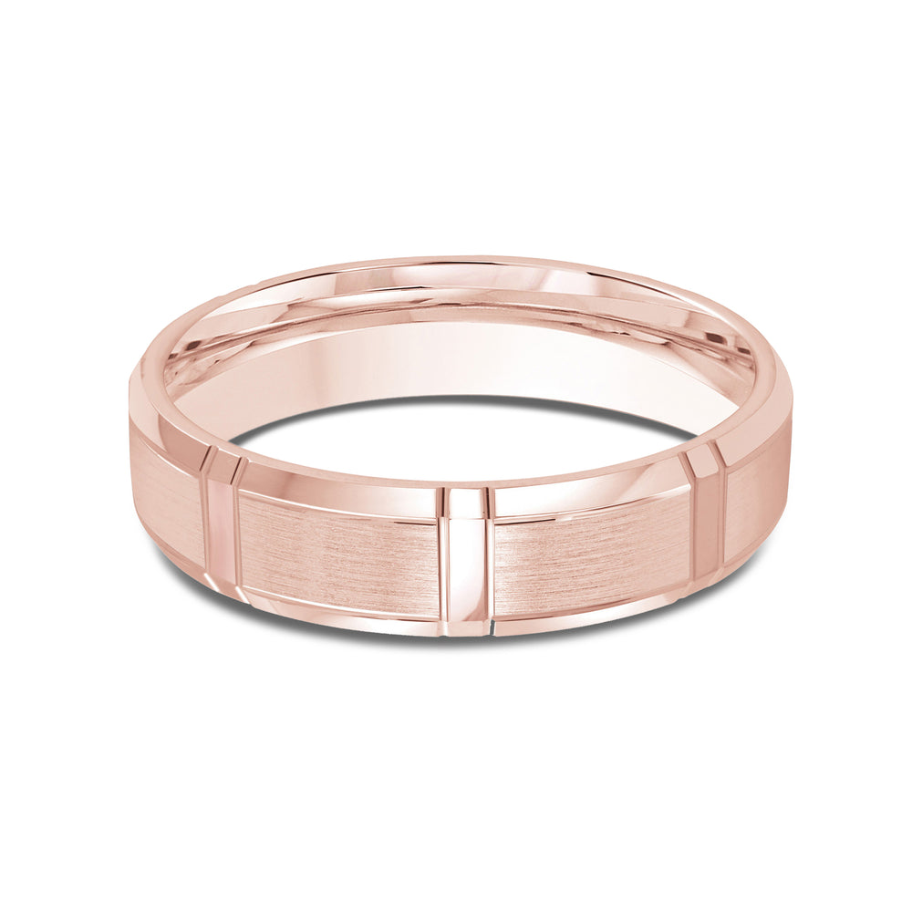 Vertical Stripe Beveled Edge Men's Band with 18KT Rose Gold / 5 Cut Diamond in 14KT Rose Gold / 5 view 1
