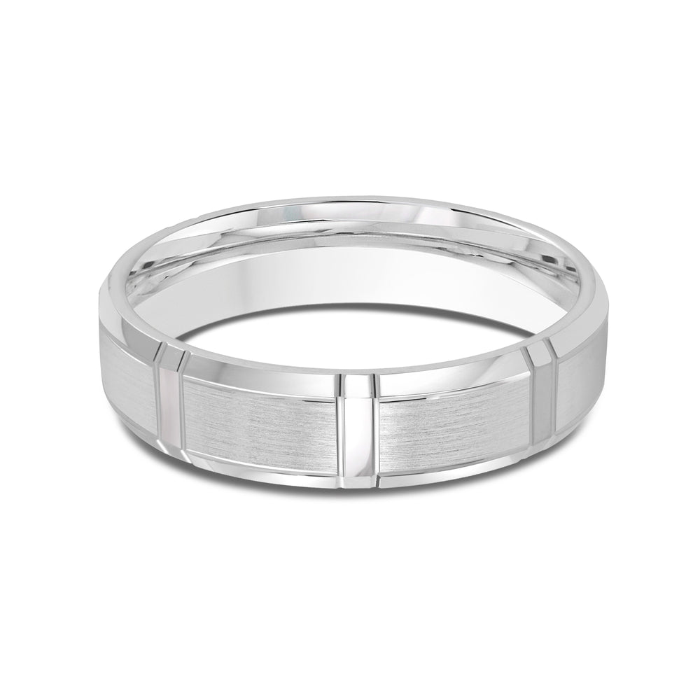 Vertical Stripe Beveled Edge Men's Band with Platinum / 5 Cut Diamond in 14KT Platinum / 5 view 1
