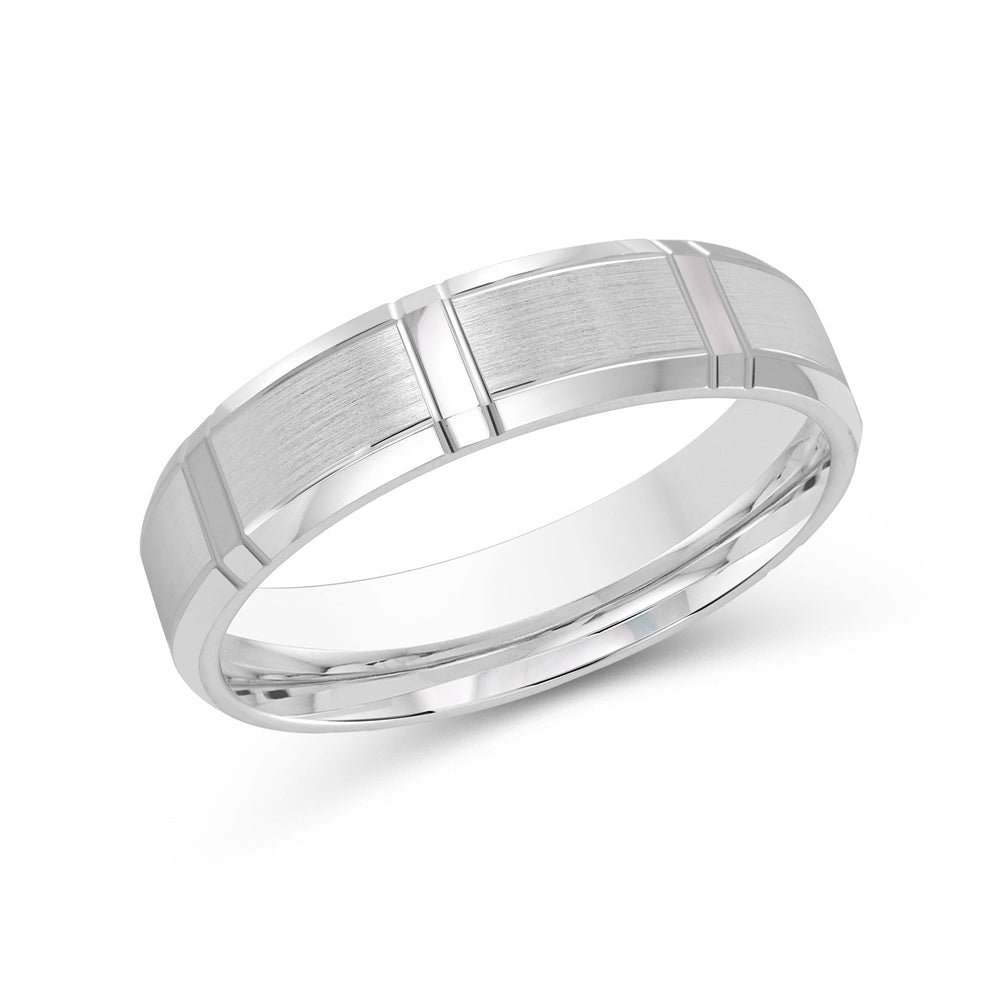 Vertical Stripe Beveled Edge Men's Band with Platinum / 5 Cut Diamond in 14KT Platinum / 5 view 2
