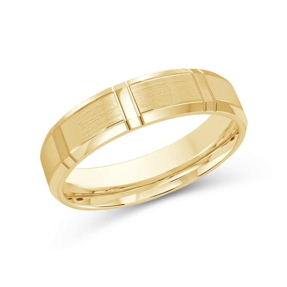 Vertical Stripe Beveled Edge Men's Band with 18KT Yellow Gold / 5 Cut Diamond in 14KT Yellow Gold / 5 view 2
