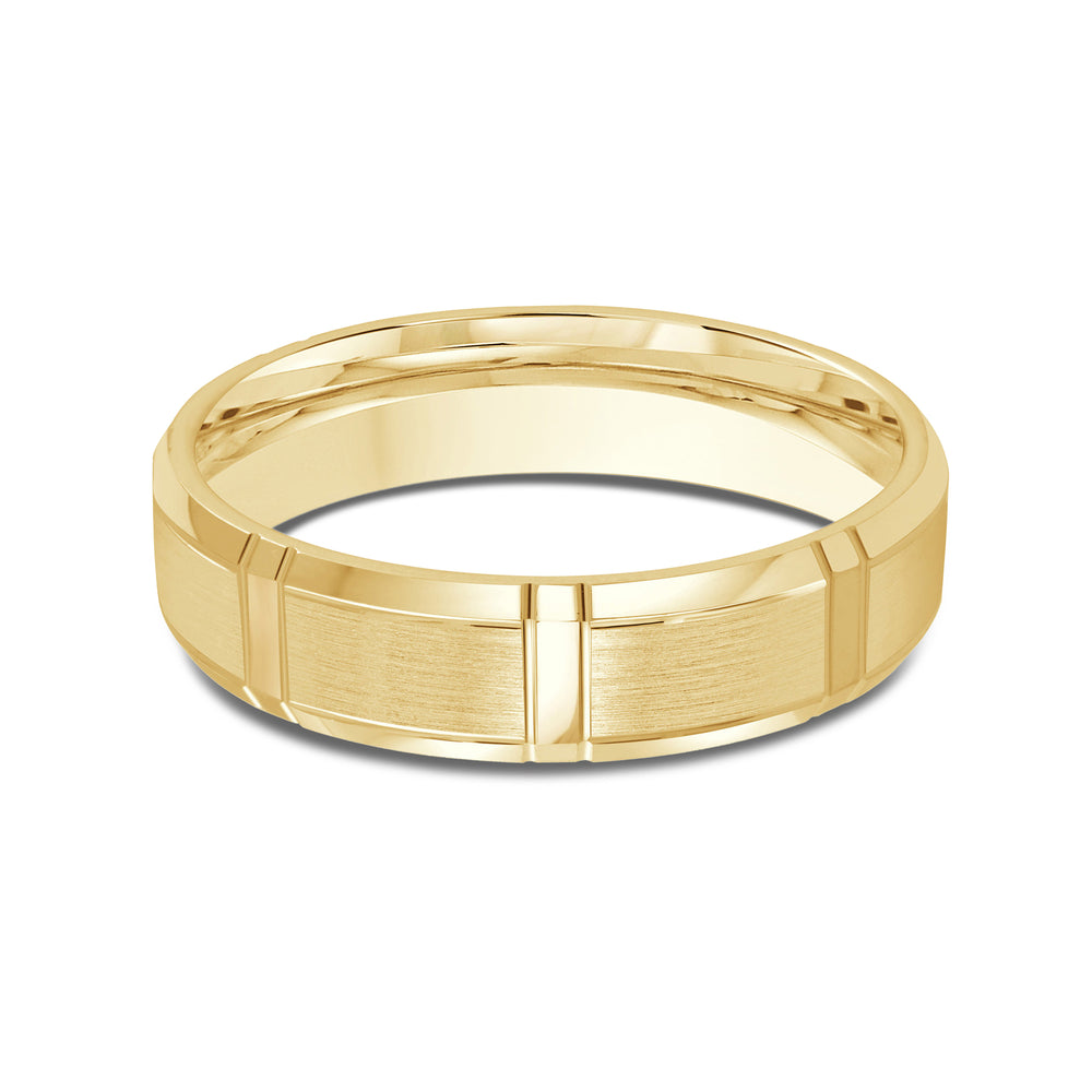 Vertical Stripe Beveled Edge Men's Band with 18KT Yellow Gold / 5 Cut Diamond in 14KT Yellow Gold / 5 view 1
