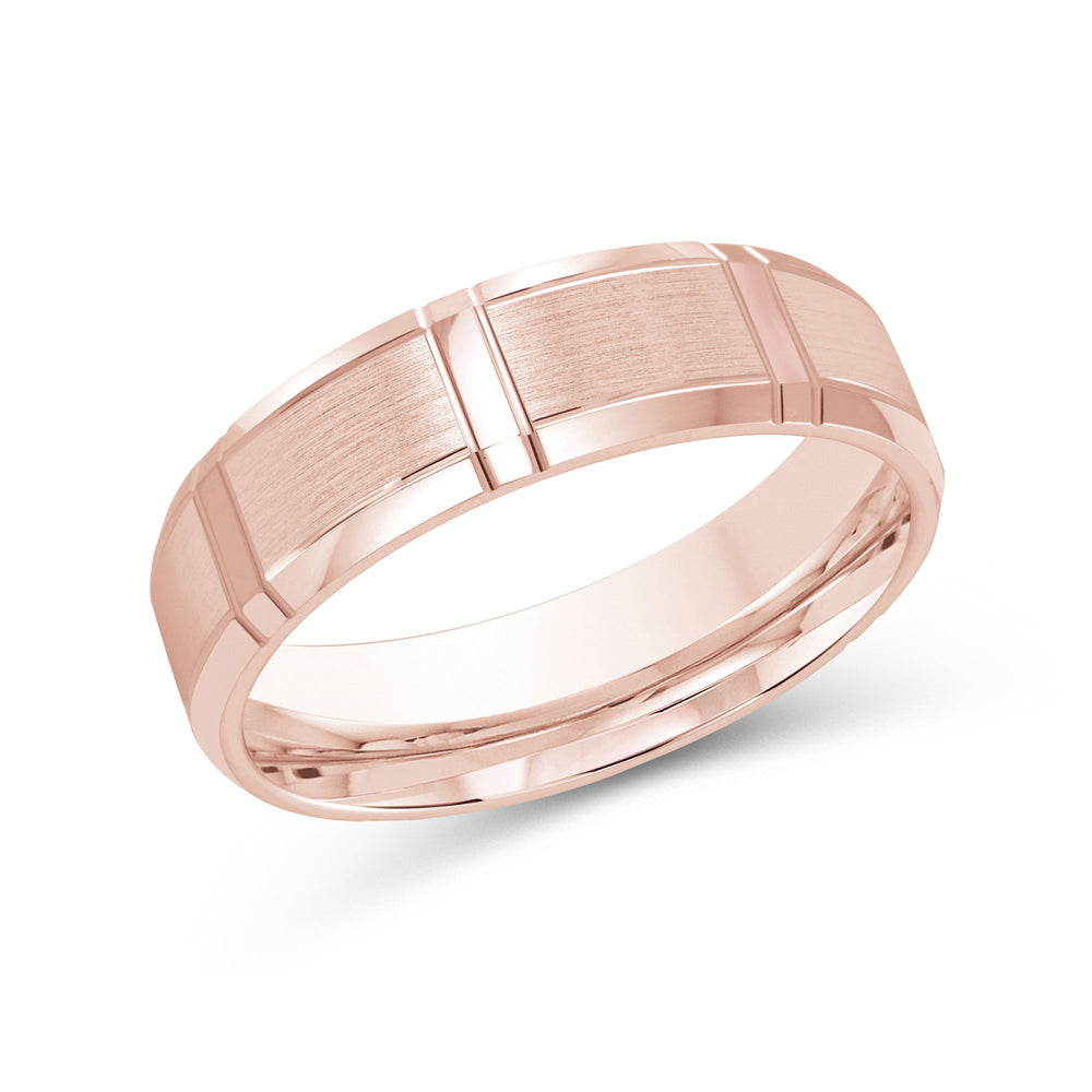 Vertical Stripe Beveled Edge Men's Band with 18KT Rose Gold / 6 Cut Diamond in 14KT Rose Gold / 6 view 2
