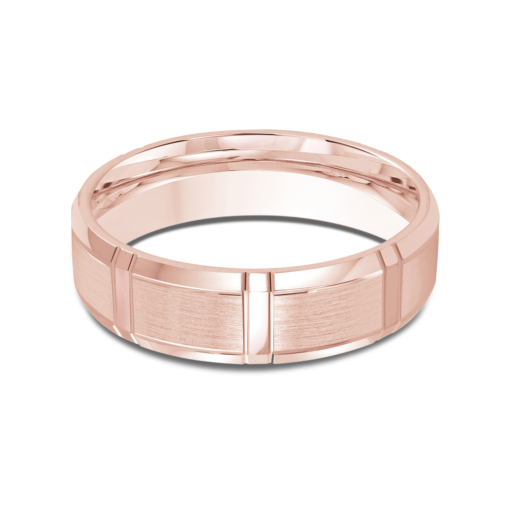 Vertical Stripe Beveled Edge Men's Band with 18KT Rose Gold / 6 Cut Diamond in 14KT Rose Gold / 6 view 1
