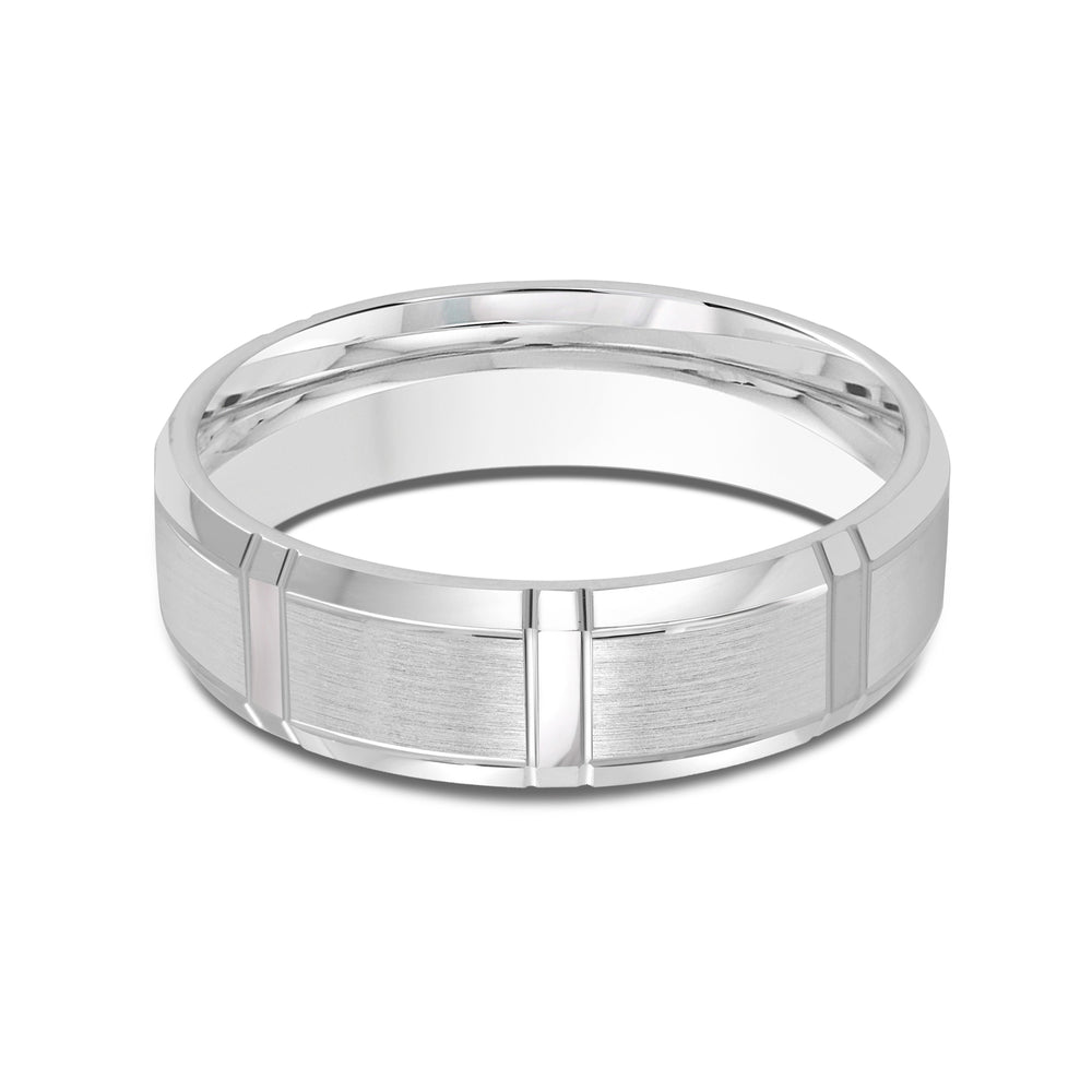Vertical Stripe Beveled Edge Men's Band with Platinum / 6 Cut Diamond in 14KT Platinum / 6 view 1
