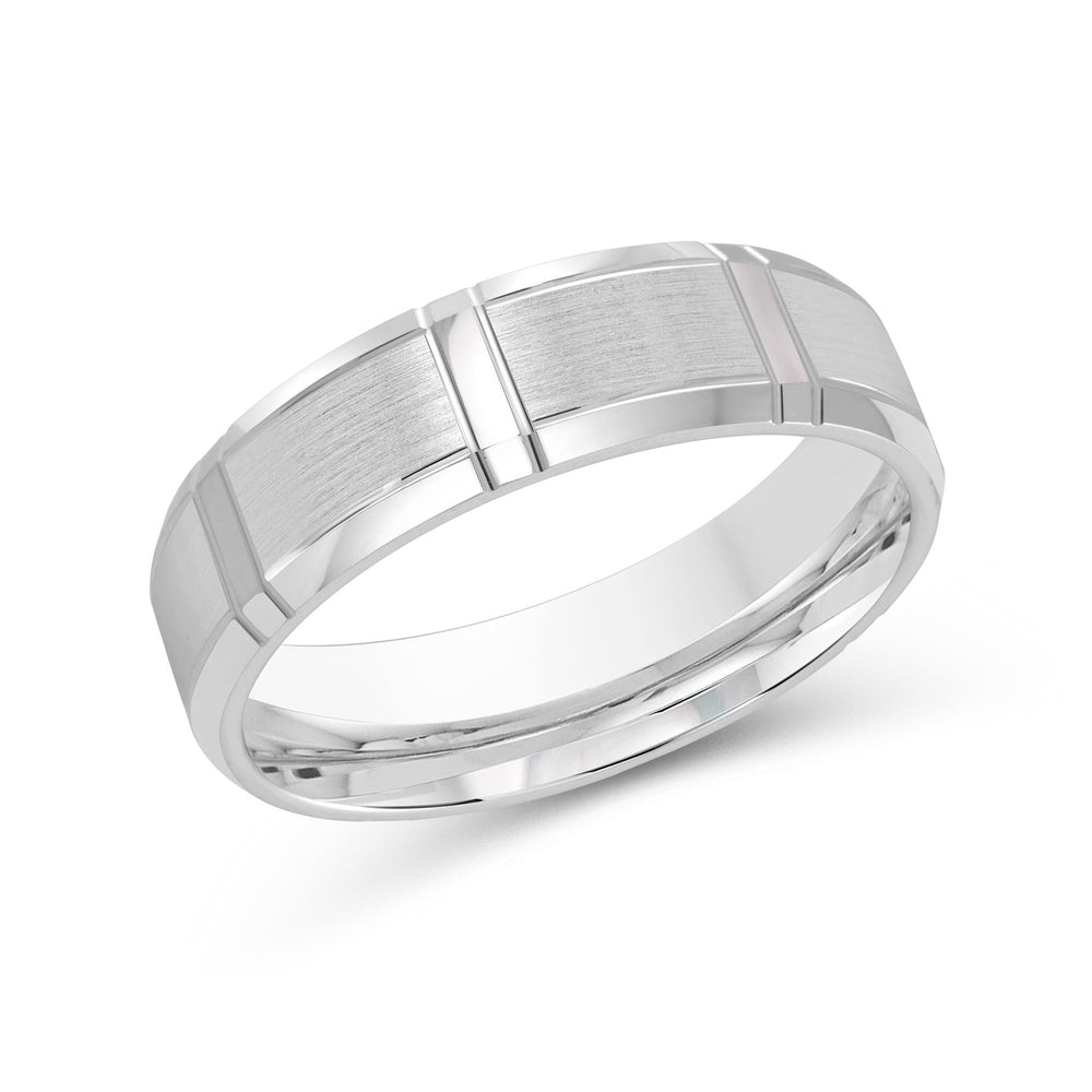 Vertical Stripe Beveled Edge Men's Band with Platinum / 6 Cut Diamond in 14KT Platinum / 6 view 2
