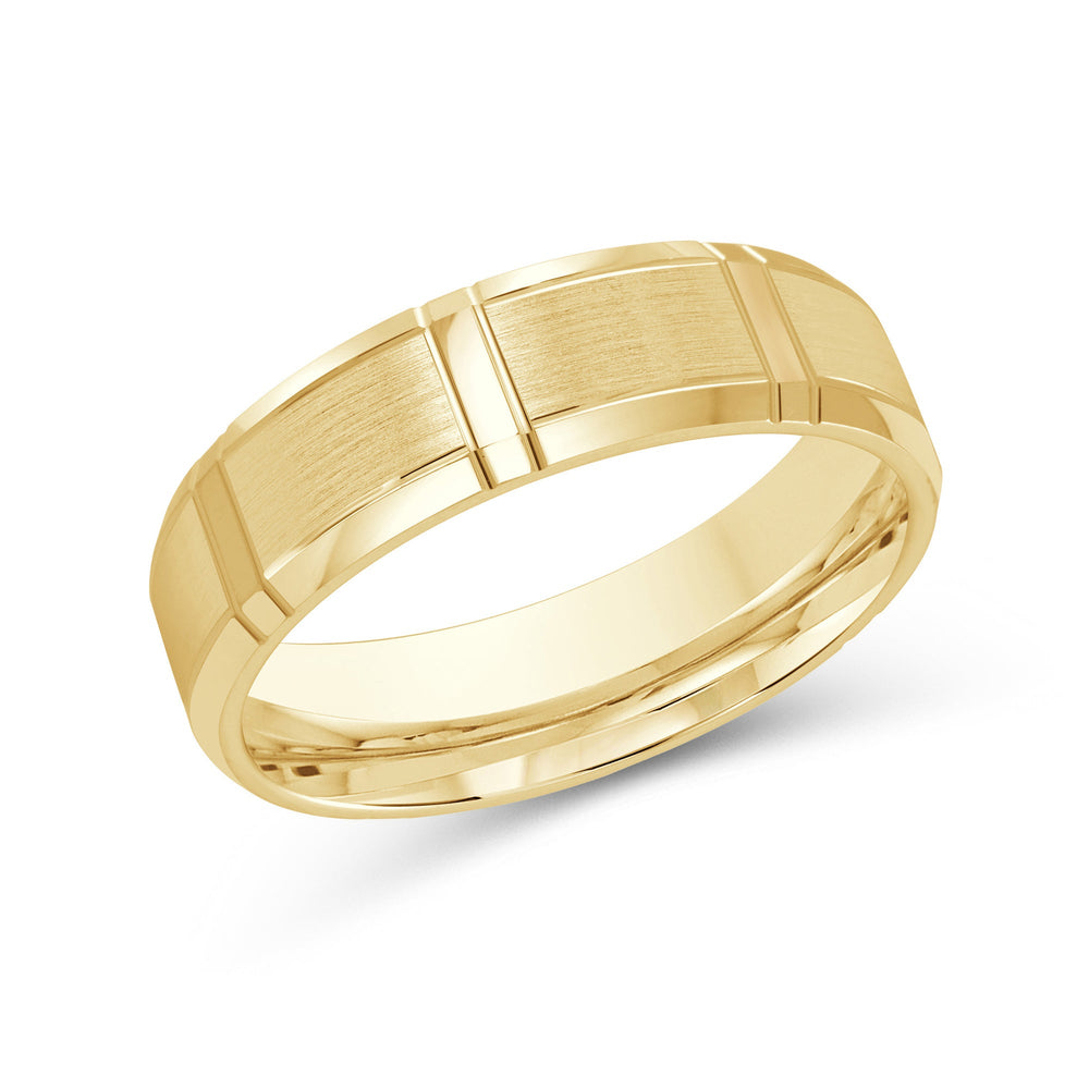 Vertical Stripe Beveled Edge Men's Band with 18KT Yellow Gold / 6 Cut Diamond in 14KT Yellow Gold / 6 view 2
