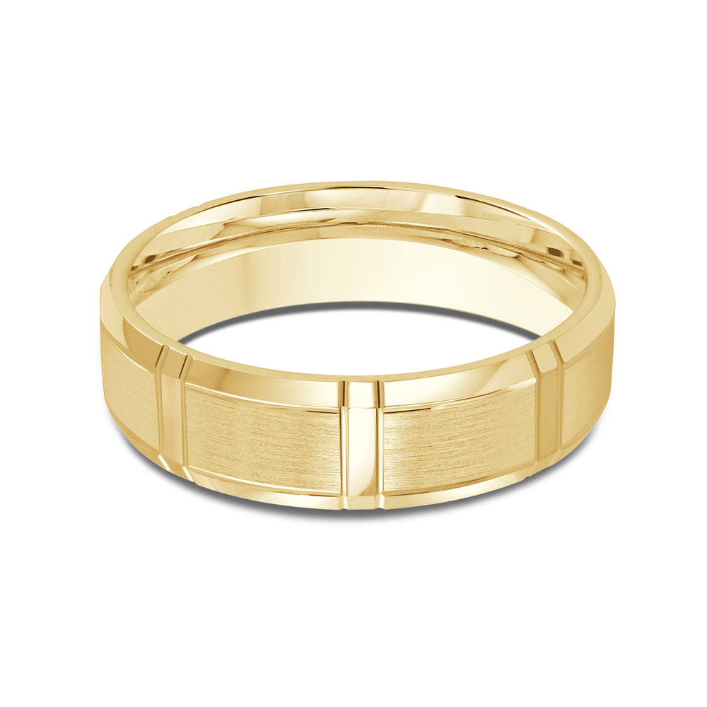Vertical Stripe Beveled Edge Men's Band with 18KT Yellow Gold / 6 Cut Diamond in 14KT Yellow Gold / 6 view 1
