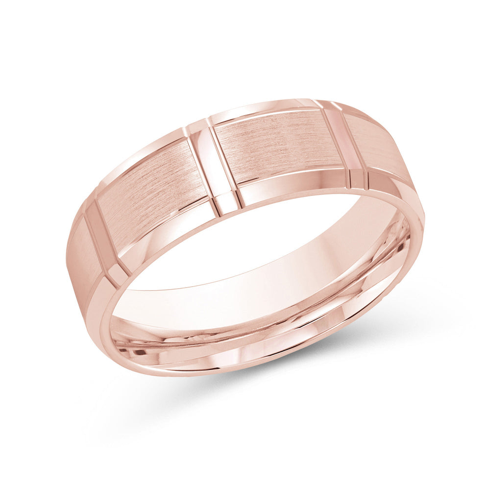 Vertical Stripe Beveled Edge Men's Band with 18KT Rose Gold / 7 Cut Diamond in 14KT Rose Gold / 7 view 2
