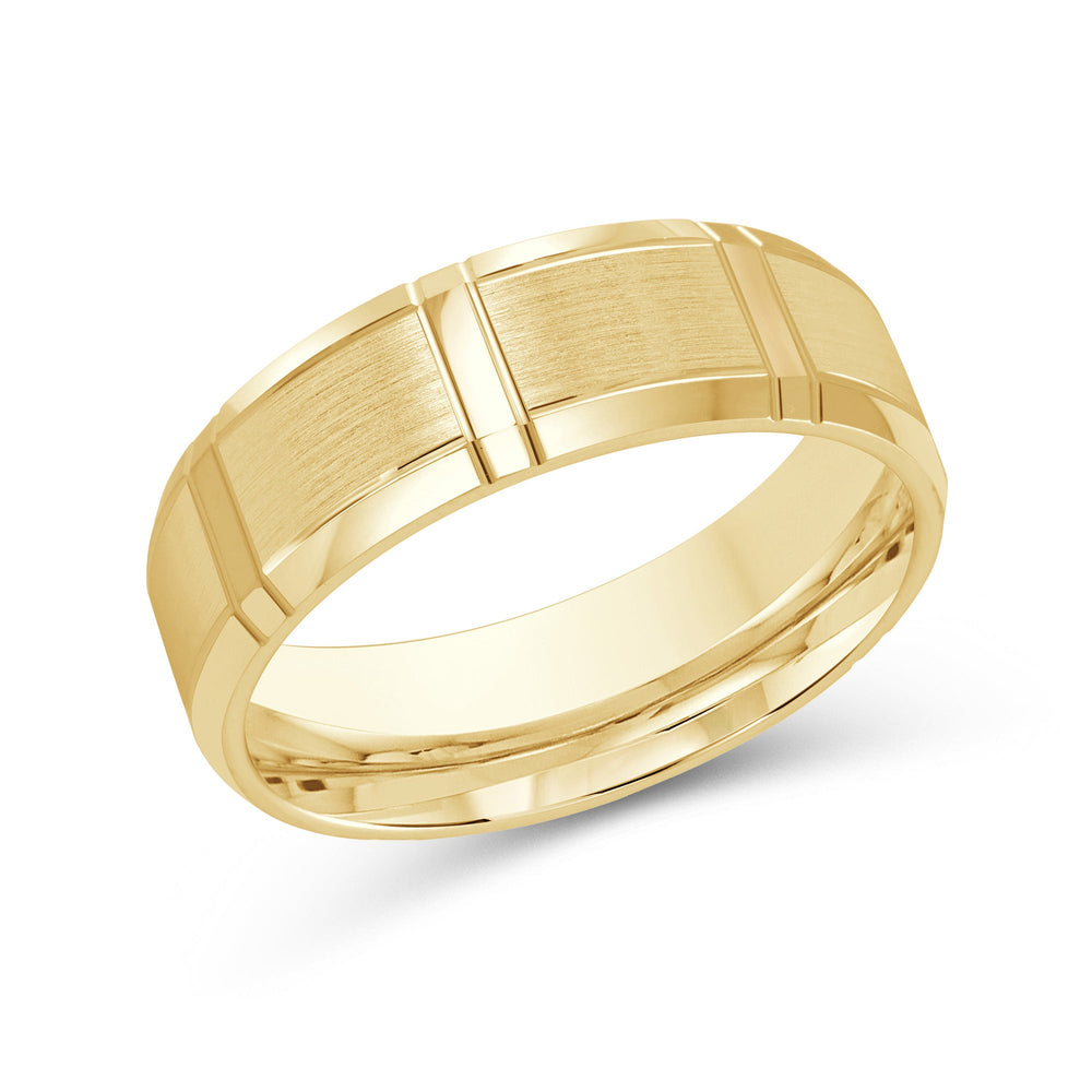 Vertical Stripe Beveled Edge Men's Band with 18KT Yellow Gold / 7 Cut Diamond in 14KT Yellow Gold / 7 view 2
