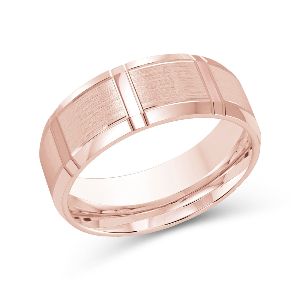 Vertical Stripe Beveled Edge Men's Band with 18KT Rose Gold / 8 Cut Diamond in 14KT Rose Gold / 8 view 2
