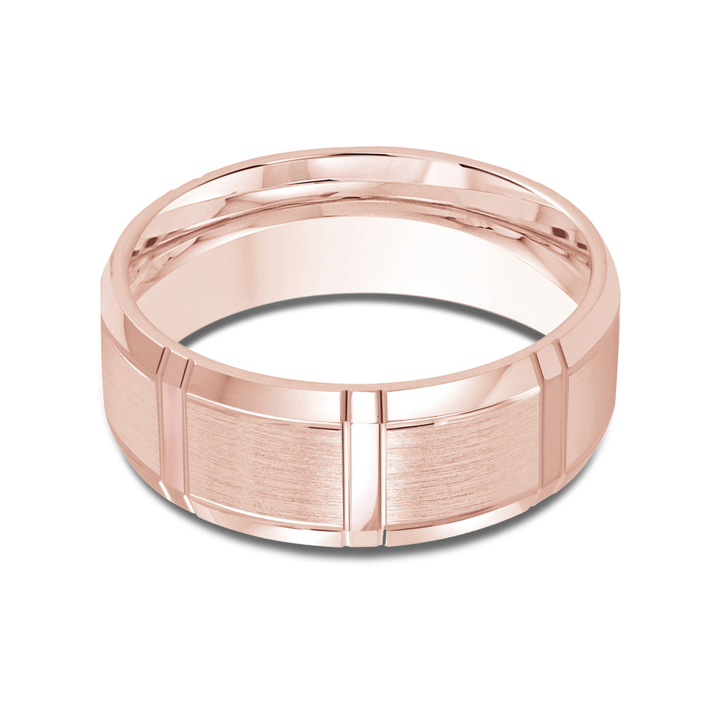 Vertical Stripe Beveled Edge Men's Band with 18KT Rose Gold / 8 Cut Diamond in 14KT Rose Gold / 8 view 1
