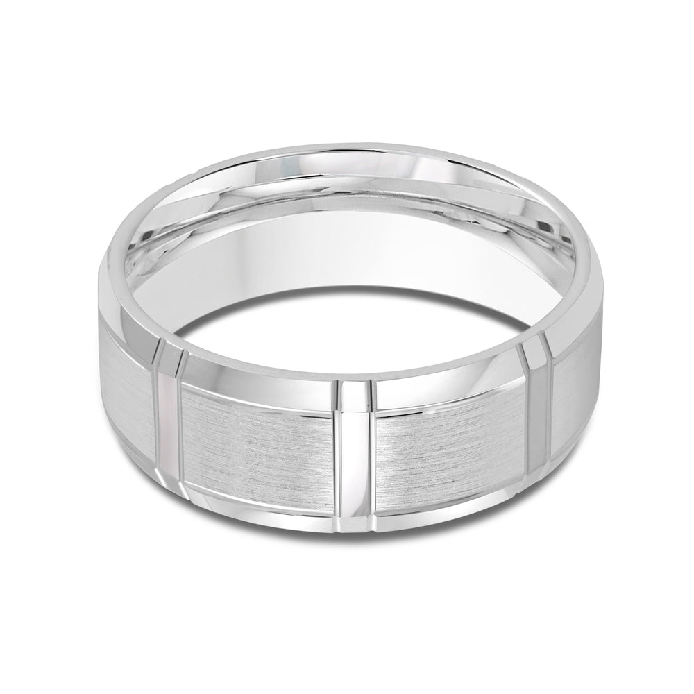 Vertical Stripe Beveled Edge Men's Band with Platinum / 8 Cut Diamond in 14KT Platinum / 8 view 1
