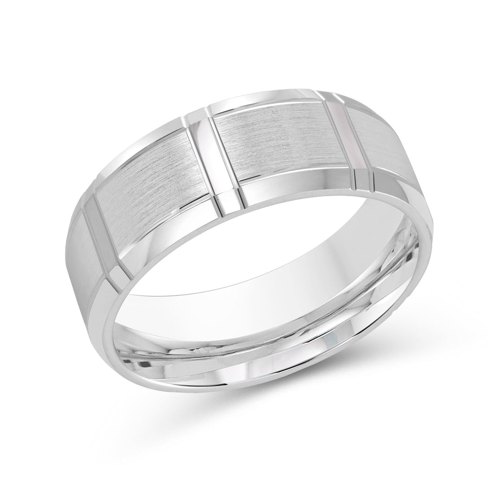 Vertical Stripe Beveled Edge Men's Band with Platinum / 8 Cut Diamond in 14KT Platinum / 8 view 2
