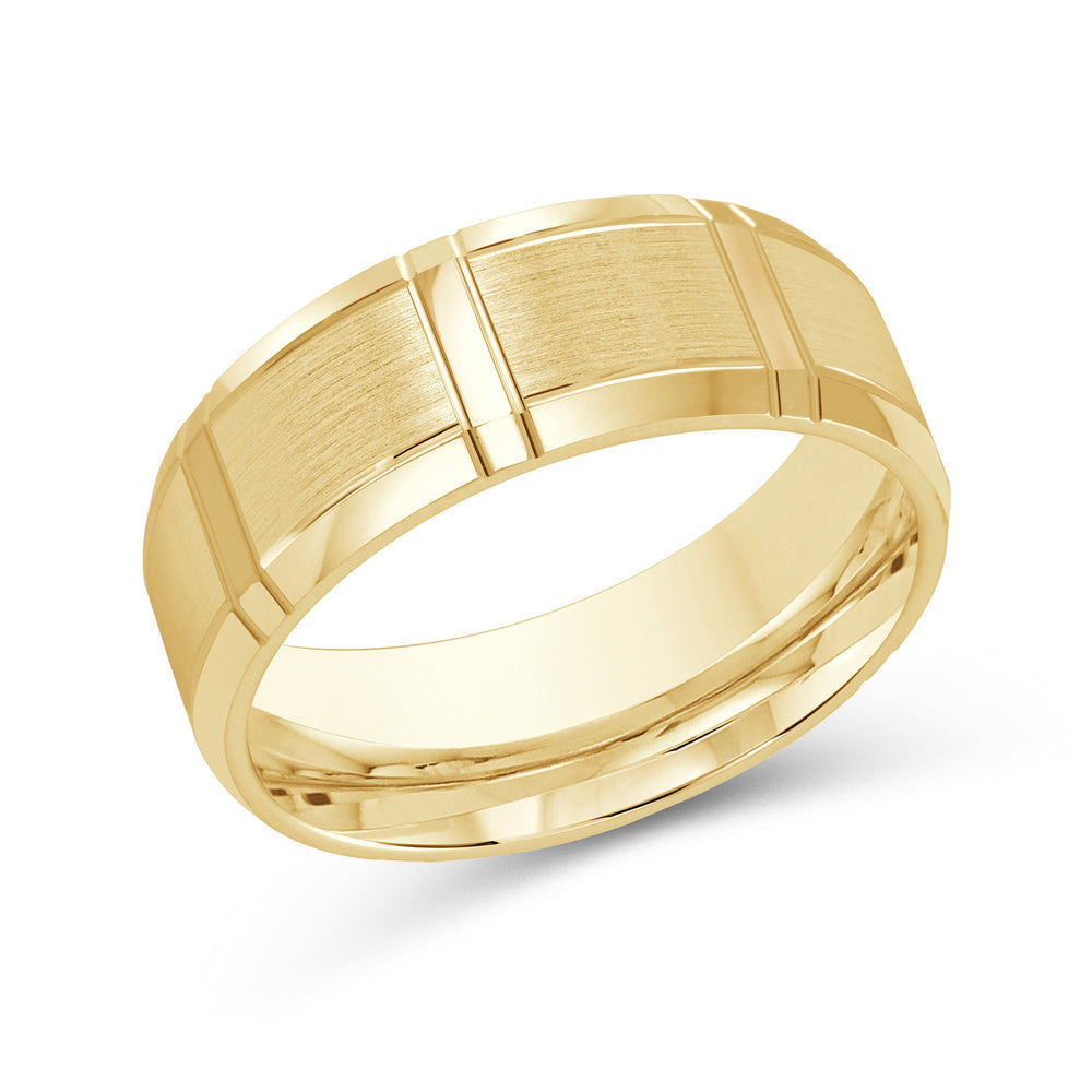 Vertical Stripe Beveled Edge Men's Band with 18KT Yellow Gold / 8 Cut Diamond in 14KT Yellow Gold / 8 view 2
