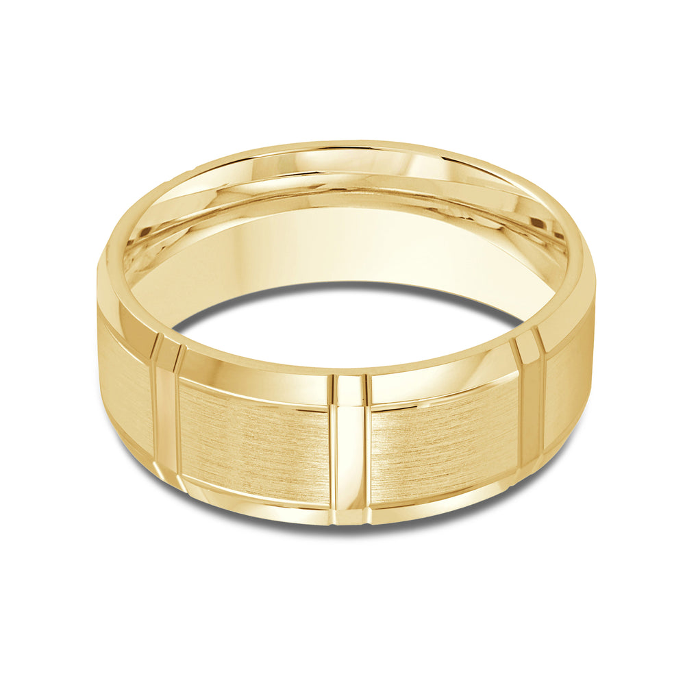 Vertical Stripe Beveled Edge Men's Band with 18KT Yellow Gold / 8 Cut Diamond in 14KT Yellow Gold / 8 view 1
