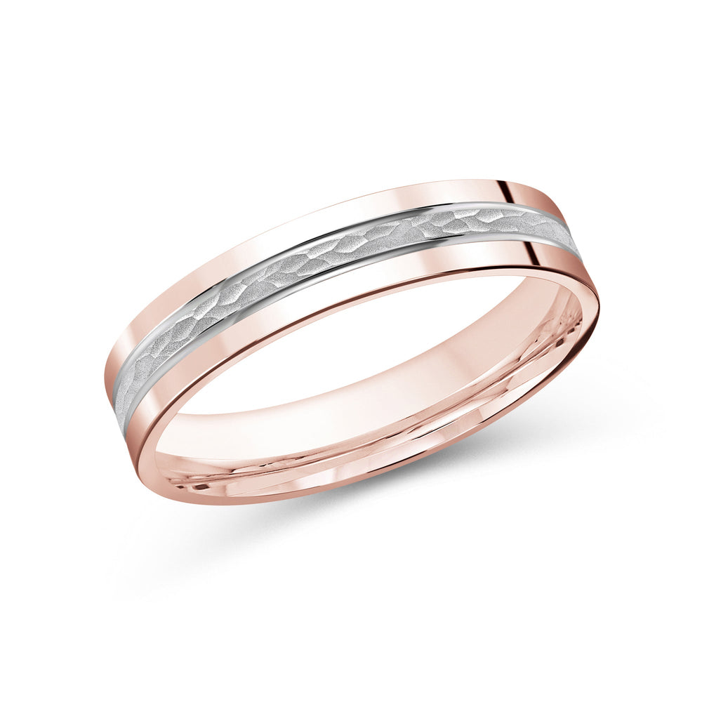 Two Tone Hammered Horizon Men's Band with 18KT Rose & White Gold / 4 Cut Diamond in 14KT Rose & White Gold / 4 view 2
