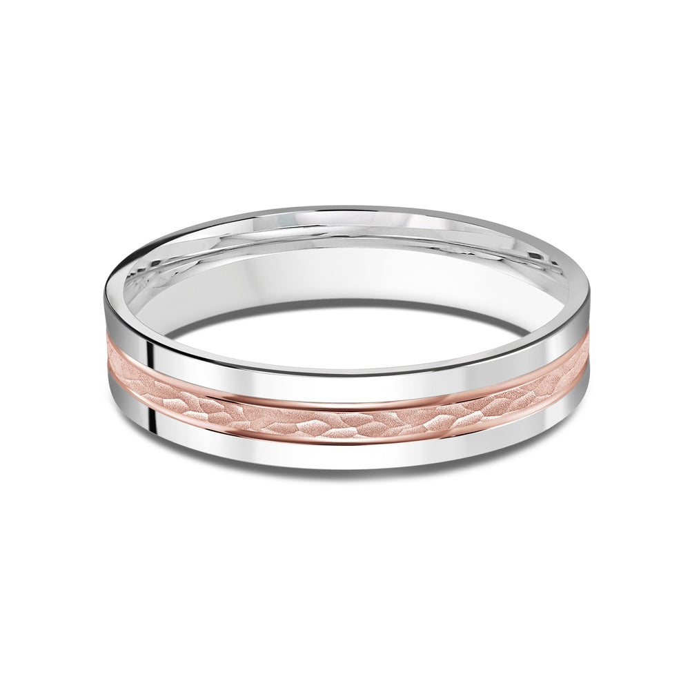 Two Tone Hammered Horizon Men's Band with 18KT White & Rose Gold / 4 Cut Diamond in 14KT White & Rose Gold / 4 view 1

