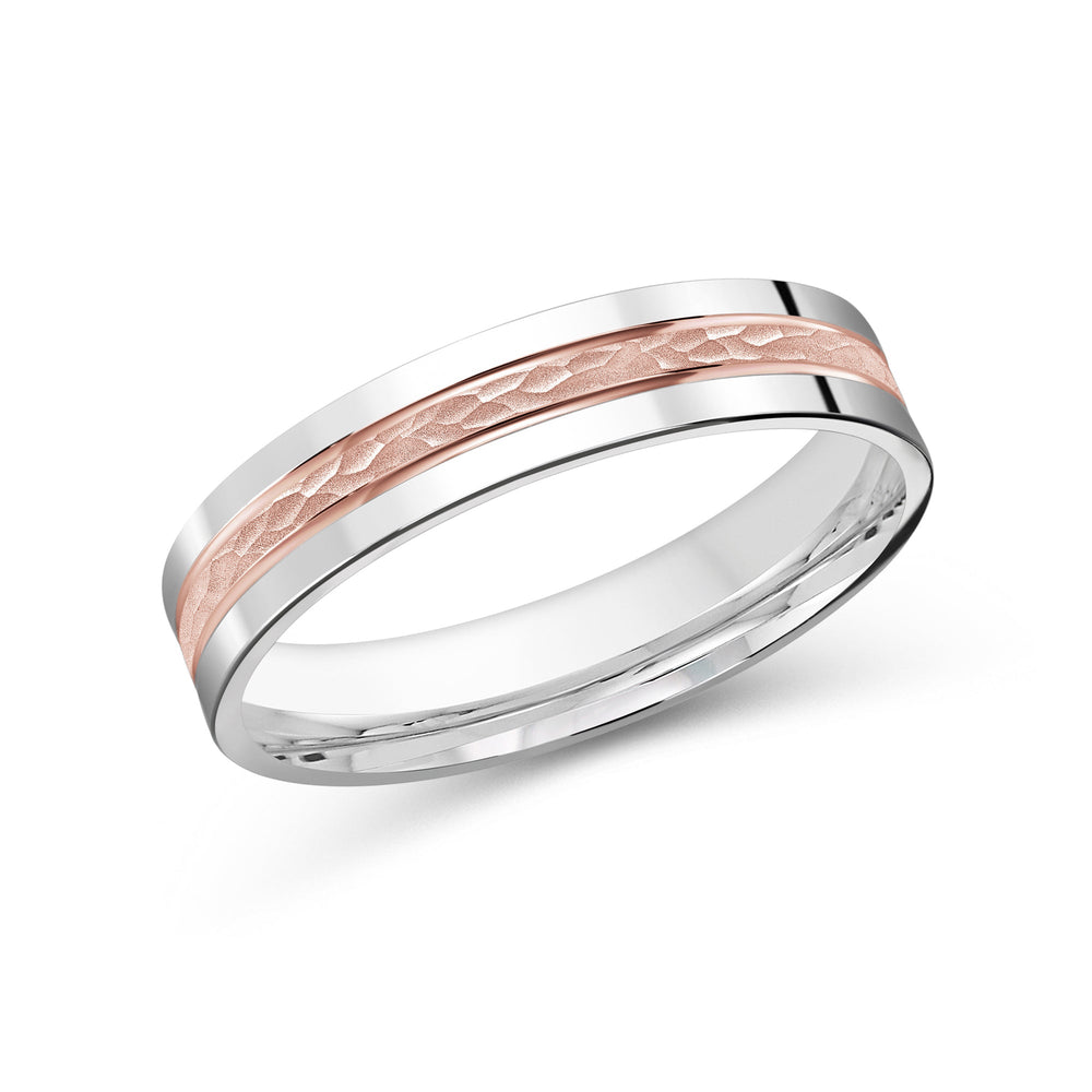 Two Tone Hammered Horizon Men's Band with 18KT White & Rose Gold / 4 Cut Diamond in 14KT White & Rose Gold / 4 view 2
