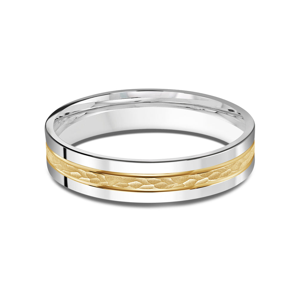 Two Tone Hammered Horizon Men's Band with 18KT White & Yellow Gold / 4 Cut Diamond in 14KT White & Yellow Gold / 4 view 1
