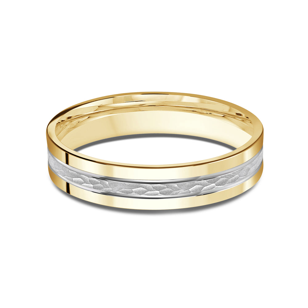 Two Tone Hammered Horizon Men's Band with 18KT Yellow & White Gold / 4 Cut Diamond in 14KT Yellow & White Gold / 4 view 1
