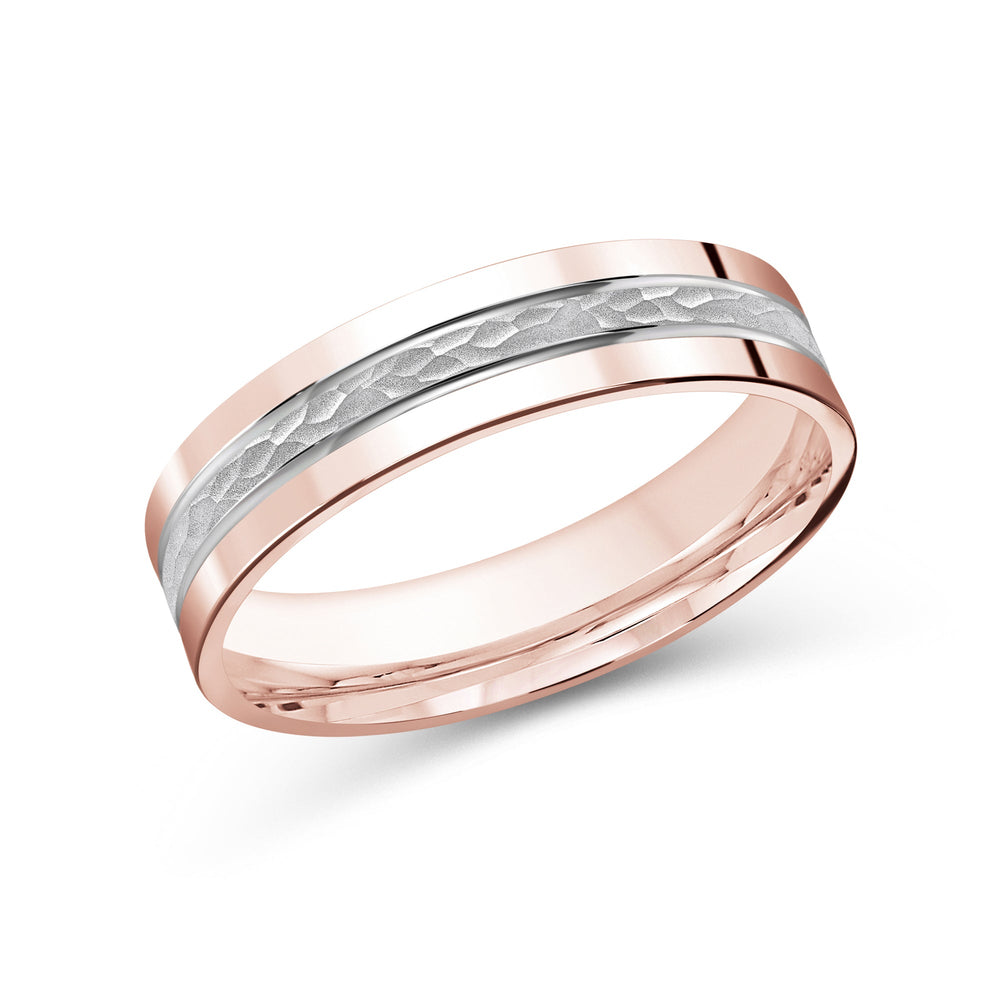 Two Tone Hammered Horizon Men's Band with 18KT Rose & White Gold / 5 Cut Diamond in 14KT Rose & White Gold / 5 view 2
