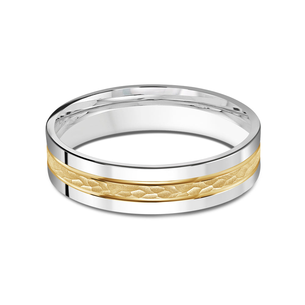 Two Tone Hammered Horizon Men's Band with 18KT White & Yellow Gold / 5 Cut Diamond in 14KT White & Yellow Gold / 5 view 1
