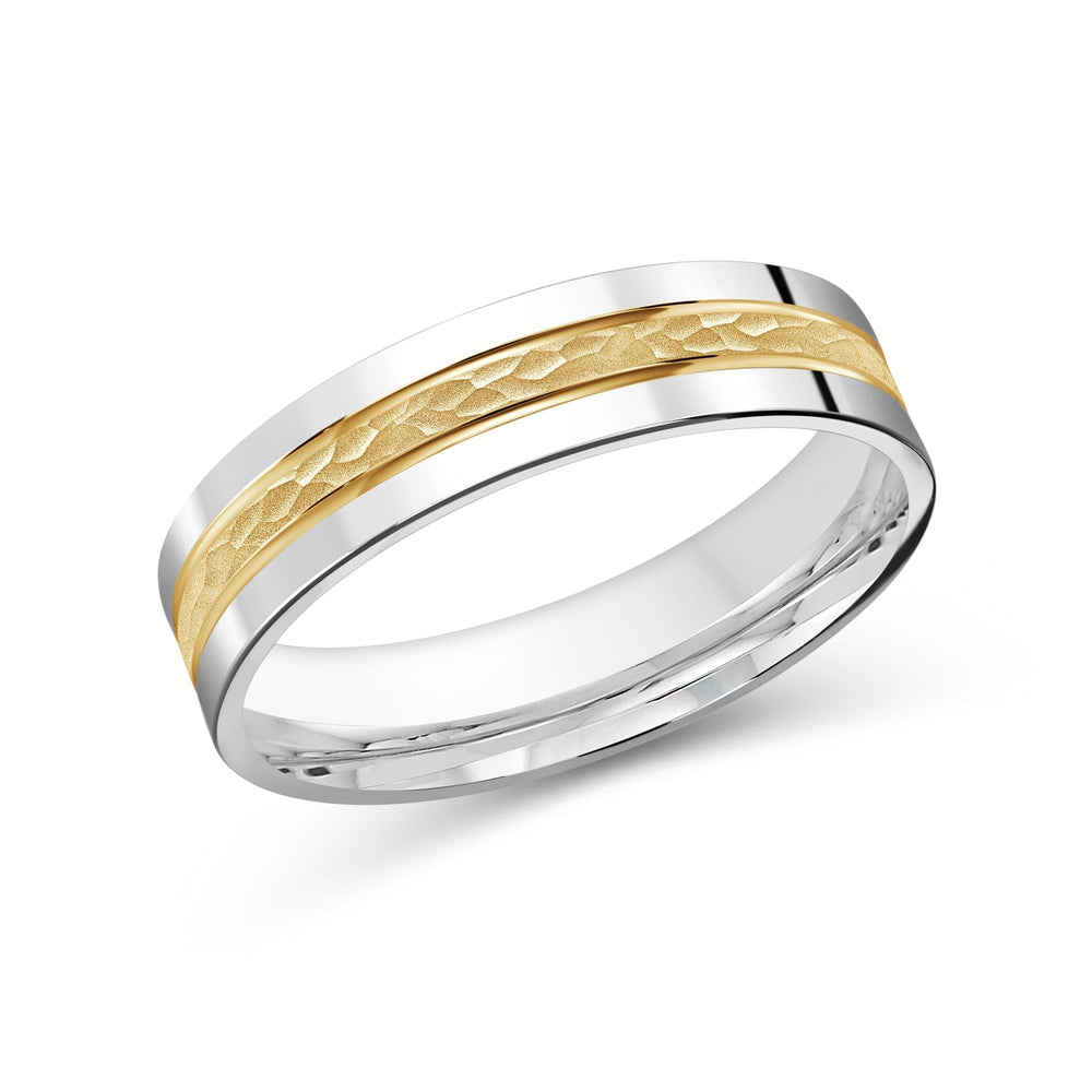 Two Tone Hammered Horizon Men's Band with 18KT White & Yellow Gold / 5 Cut Diamond in 14KT White & Yellow Gold / 5 view 2
