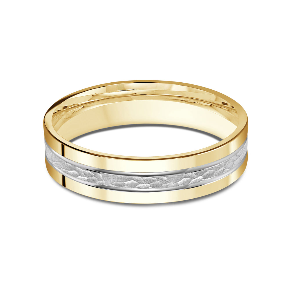 Two Tone Hammered Horizon Men's Band with 18KT Yellow & White Gold / 5 Cut Diamond in 14KT Yellow & White Gold / 5 view 1
