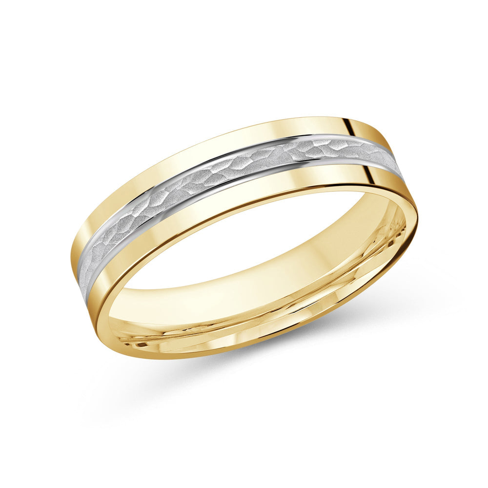 Two Tone Hammered Horizon Men's Band with 18KT Yellow & White Gold / 5 Cut Diamond in 14KT Yellow & White Gold / 5 view 2
