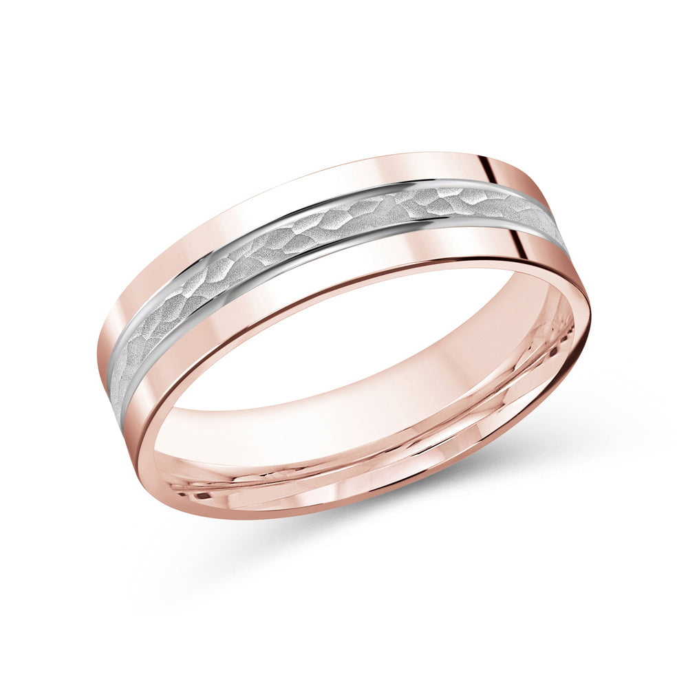 Two Tone Hammered Horizon Men's Band with 18KT Rose & White Gold / 6 Cut Diamond in 14KT Rose & White Gold / 6 view 2
