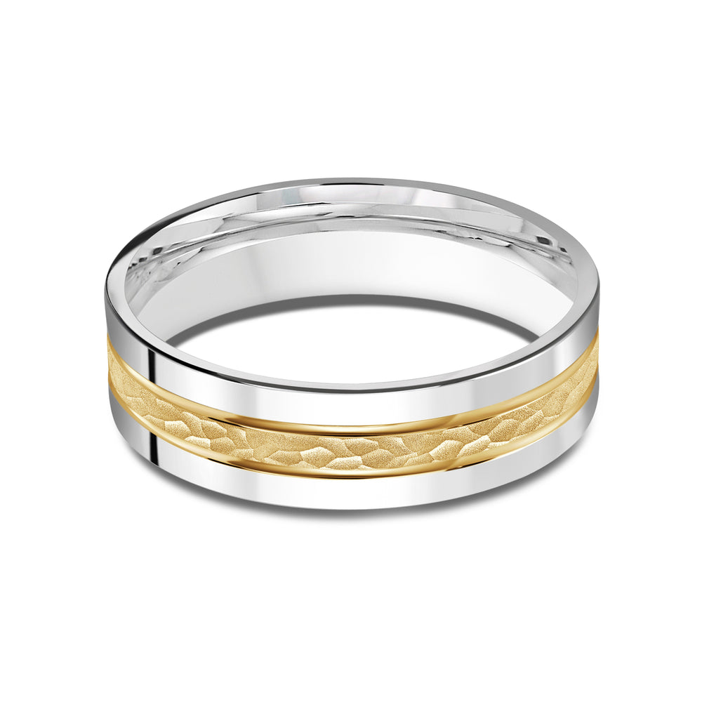 Two Tone Hammered Horizon Men's Band with 18KT White & Yellow Gold / 6 Cut Diamond in 14KT White & Yellow Gold / 6 view 1
