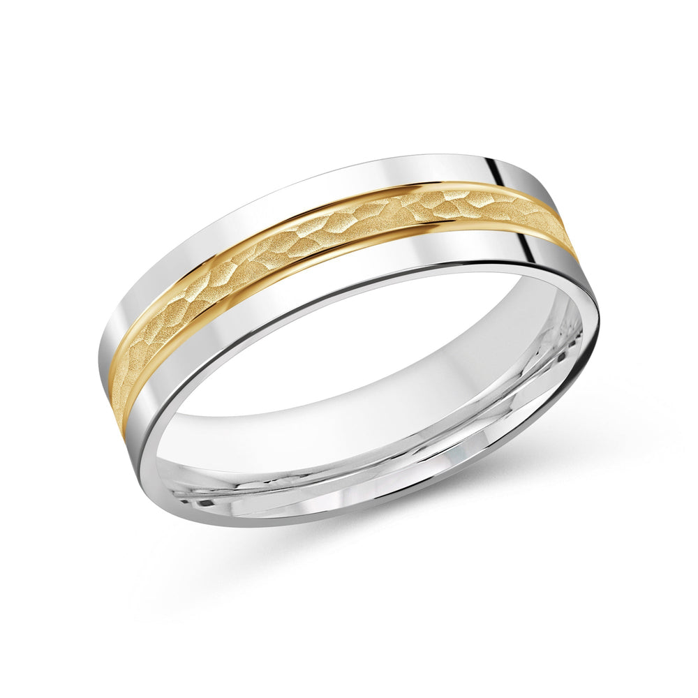 Two Tone Hammered Horizon Men's Band with 18KT White & Yellow Gold / 6 Cut Diamond in 14KT White & Yellow Gold / 6 view 2
