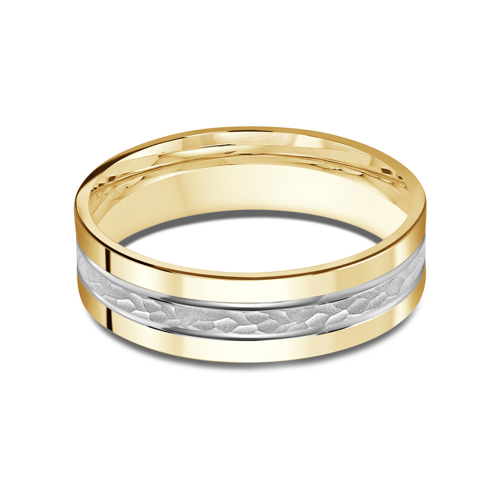 Two Tone Hammered Horizon Men's Band with 18KT Yellow & White Gold / 6 Cut Diamond in 14KT Yellow & White Gold / 6 view 1
