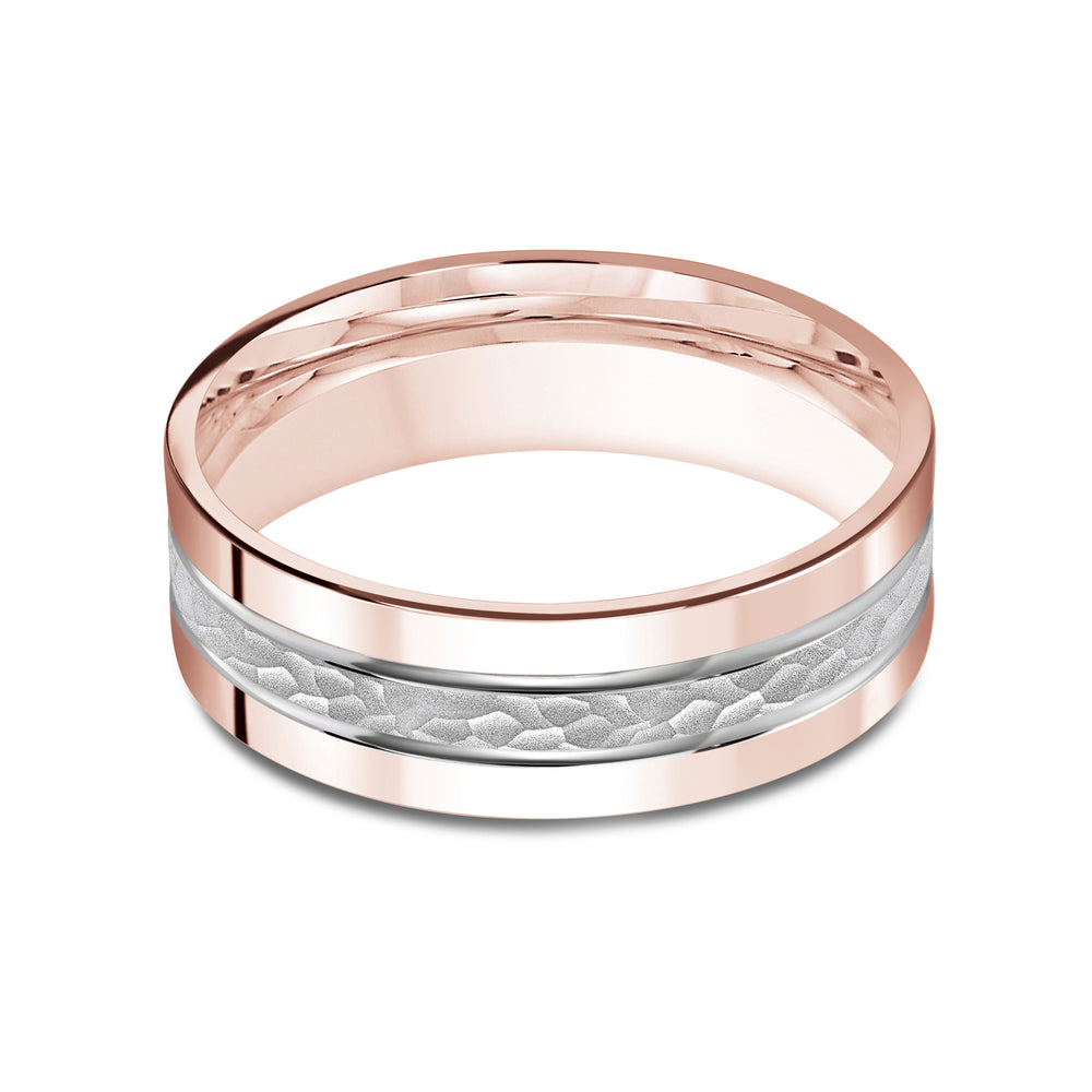 Two Tone Hammered Horizon Men's Band with 18KT Rose & White Gold / 7 Cut Diamond in 14KT Rose & White Gold / 7 view 1
