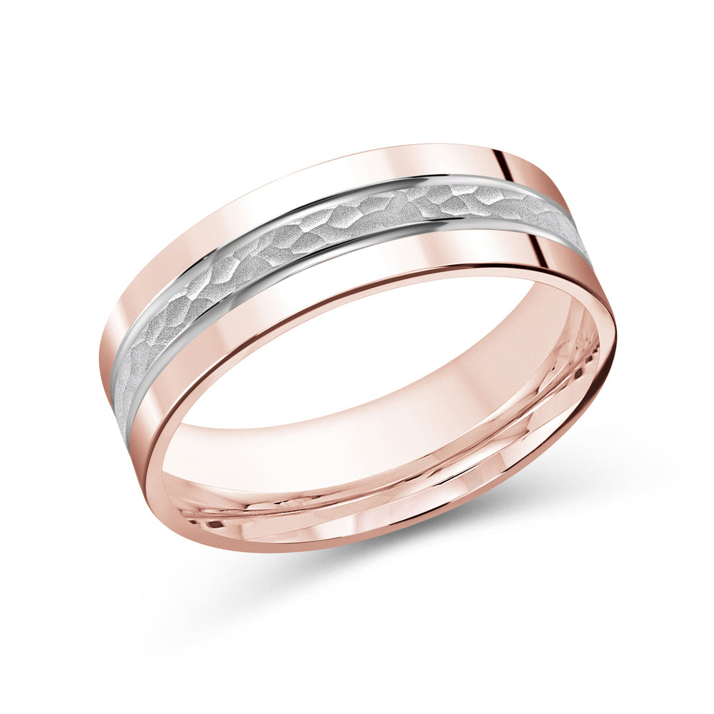Two Tone Hammered Horizon Men's Band with 18KT Rose & White Gold / 7 Cut Diamond in 14KT Rose & White Gold / 7 view 2
